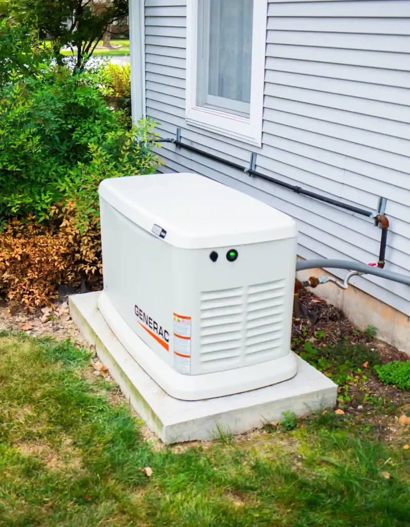 Home standby generator beside house